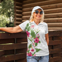 Hawaii Tropical Flowers Women Polo Shirt Polynesian Tattoo White LT05 - Polynesian Pride