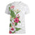 Hawaii Tropical Flowers Women V-Neck T-Shirt Polynesian Tattoo White