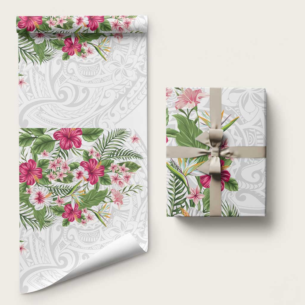 Hawaii Tropical Flowers Wrapping Paper Polynesian Tattoo White LT05 58" × 23" White - Polynesian Pride