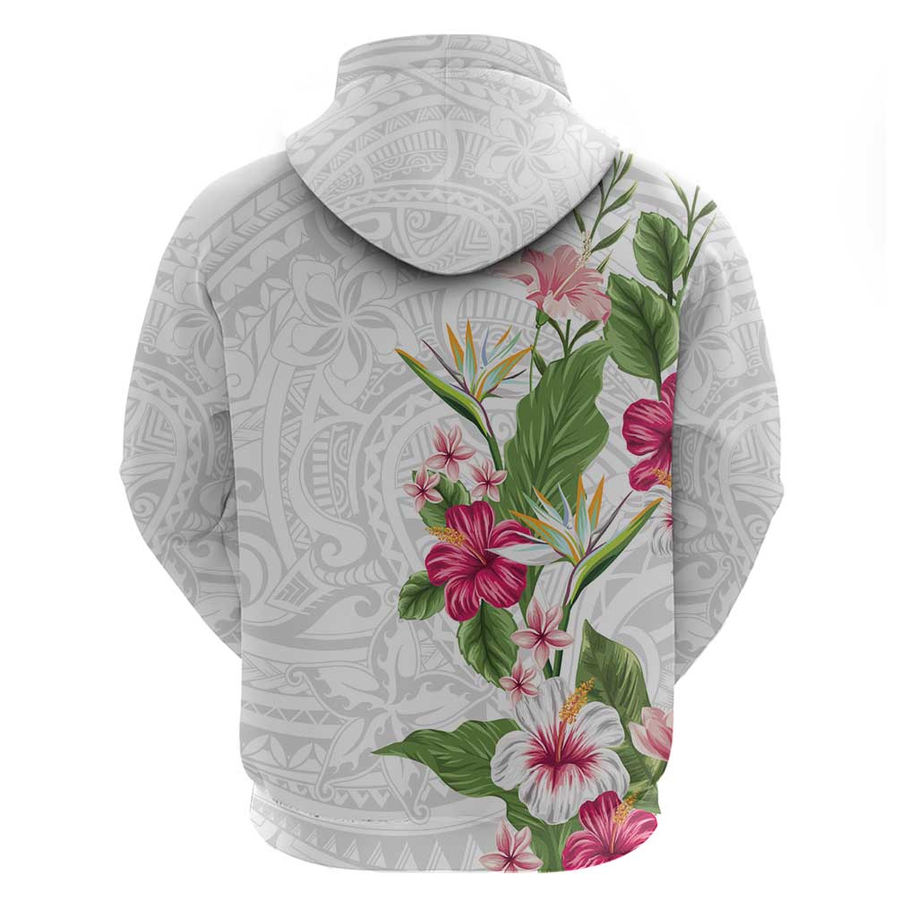 Hawaii Tropical Flowers Zip Hoodie Polynesian Tattoo White LT05 - Polynesian Pride