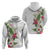 Hawaii Tropical Flowers Zip Hoodie Polynesian Tattoo White