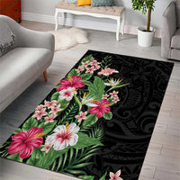 Hawaii Tropical Flowers Area Rug Polynesian Tattoo Black LT05 - Polynesian Pride