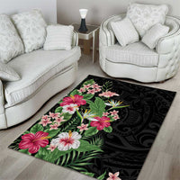 Hawaii Tropical Flowers Area Rug Polynesian Tattoo Black LT05 - Polynesian Pride