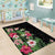 Hawaii Tropical Flowers Area Rug Polynesian Tattoo Black