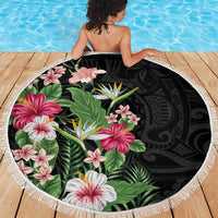 Hawaii Tropical Flowers Beach Blanket Polynesian Tattoo Black LT05 - Polynesian Pride