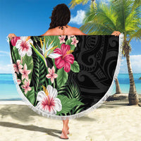 Hawaii Tropical Flowers Beach Blanket Polynesian Tattoo Black LT05 - Polynesian Pride