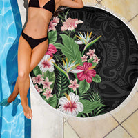 Hawaii Tropical Flowers Beach Blanket Polynesian Tattoo Black LT05 - Polynesian Pride