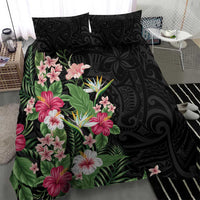 Hawaii Tropical Flowers Bedding Set Polynesian Tattoo Black LT05 - Polynesian Pride
