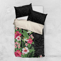 Hawaii Tropical Flowers Bedding Set Polynesian Tattoo Black LT05 US Twin 172cm x 218cm Black - Polynesian Pride