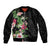 Hawaii Tropical Flowers Bomber Jacket Polynesian Tattoo Black