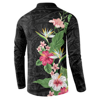 Hawaii Tropical Flowers Button Sweatshirt Polynesian Tattoo Black LT05 - Polynesian Pride