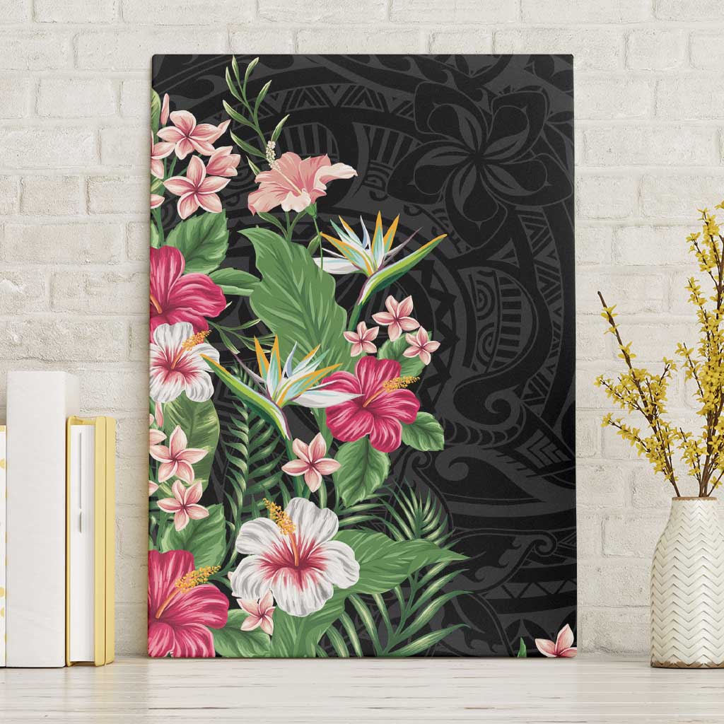 Hawaii Tropical Flowers Canvas Wall Art Polynesian Tattoo Black LT05 Without Frame Black - Polynesian Pride