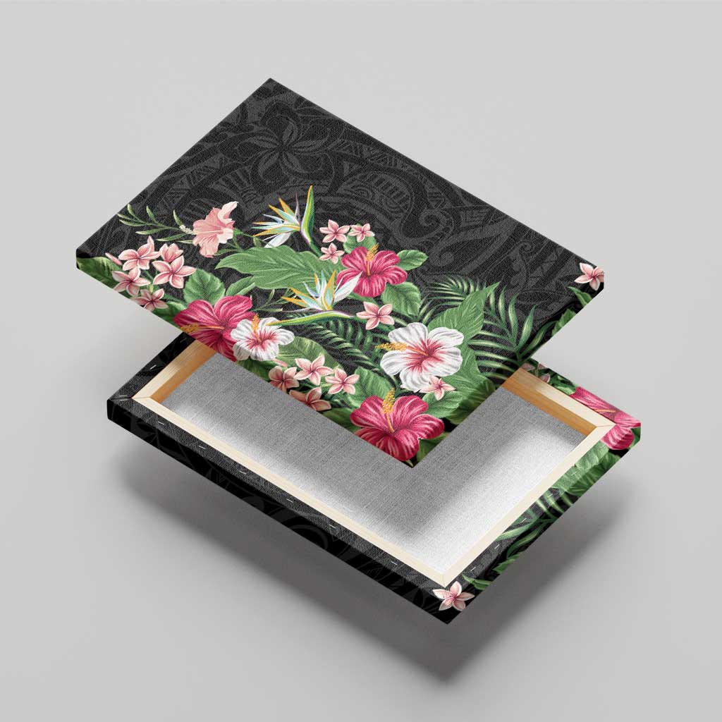 Hawaii Tropical Flowers Canvas Wall Art Polynesian Tattoo Black LT05 - Polynesian Pride