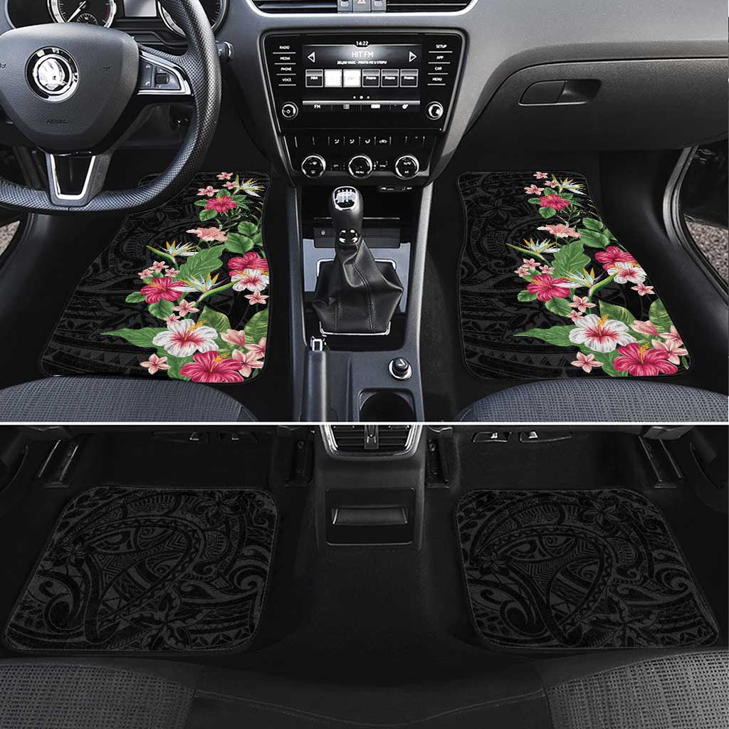 Hawaii Tropical Flowers Car Mats Polynesian Tattoo Black LT05 Set 4pcs Black - Polynesian Pride