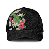 Hawaii Tropical Flowers Classic Cap Polynesian Tattoo Black LT05 Universal Fit Black - Polynesian Pride