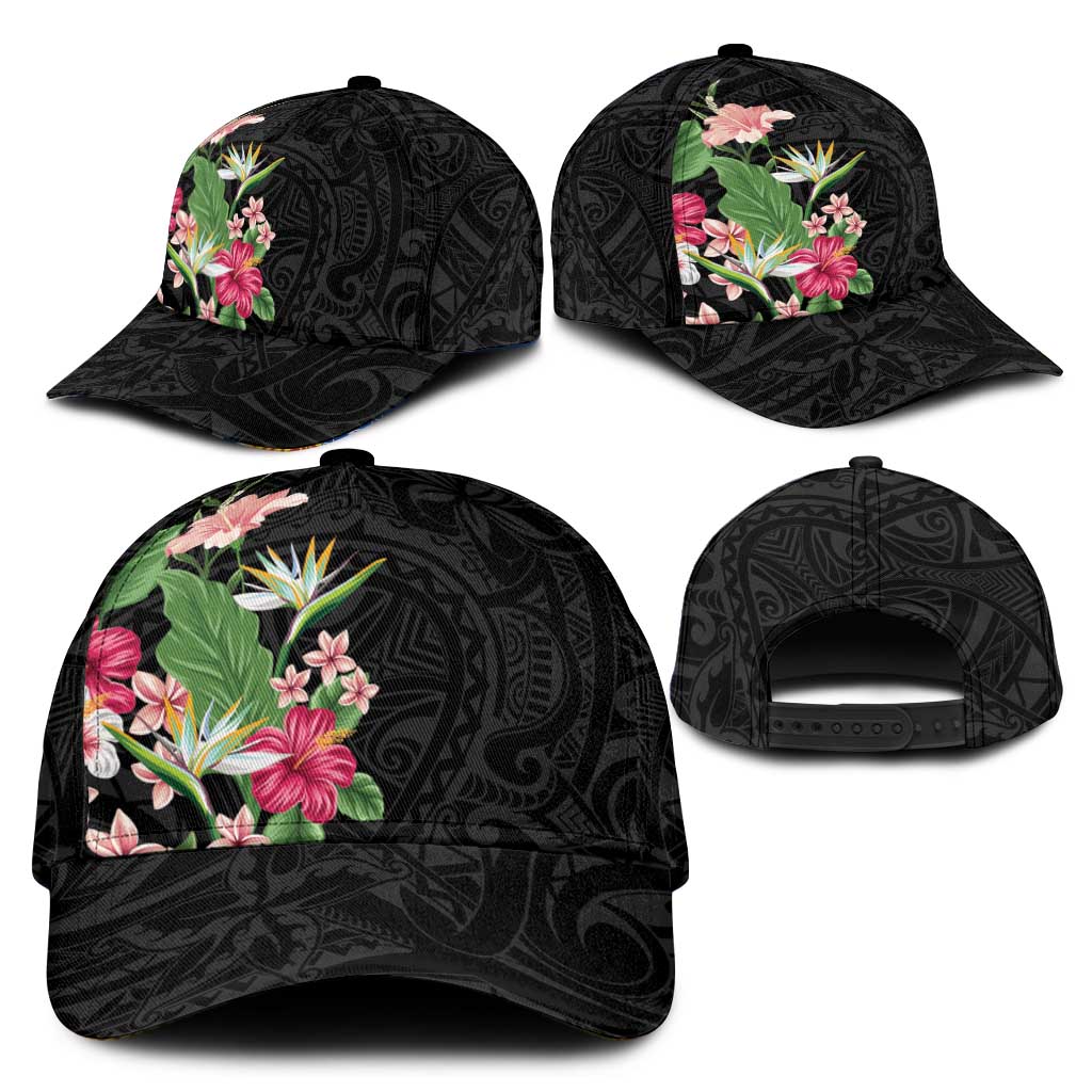 Hawaii Tropical Flowers Classic Cap Polynesian Tattoo Black LT05 - Polynesian Pride