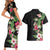 Hawaii Tropical Flowers Couples Matching Short Sleeve Bodycon Dress and Hawaiian Shirt Polynesian Tattoo Black