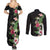 Hawaii Tropical Flowers Couples Matching Summer Maxi Dress and Long Sleeve Button Shirt Polynesian Tattoo Black