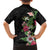 Hawaii Tropical Flowers Family Matching Long Sleeve Bodycon Dress and Hawaiian Shirt Polynesian Tattoo Black