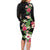 Hawaii Tropical Flowers Family Matching Long Sleeve Bodycon Dress and Hawaiian Shirt Polynesian Tattoo Black