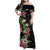 Hawaii Tropical Flowers Family Matching Off Shoulder Maxi Dress and Hawaiian Shirt Polynesian Tattoo Black