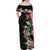 Hawaii Tropical Flowers Family Matching Off Shoulder Maxi Dress and Hawaiian Shirt Polynesian Tattoo Black