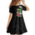 Hawaii Tropical Flowers Family Matching Off Shoulder Short Dress and Hawaiian Shirt Polynesian Tattoo Black