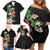 Hawaii Tropical Flowers Family Matching Off Shoulder Short Dress and Hawaiian Shirt Polynesian Tattoo Black