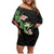 Hawaii Tropical Flowers Family Matching Off Shoulder Short Dress and Hawaiian Shirt Polynesian Tattoo Black