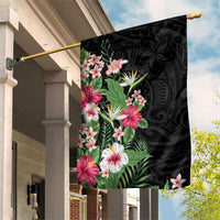 Hawaii Tropical Flowers Garden Flag Polynesian Tattoo Black LT05 House Flag Black - Polynesian Pride