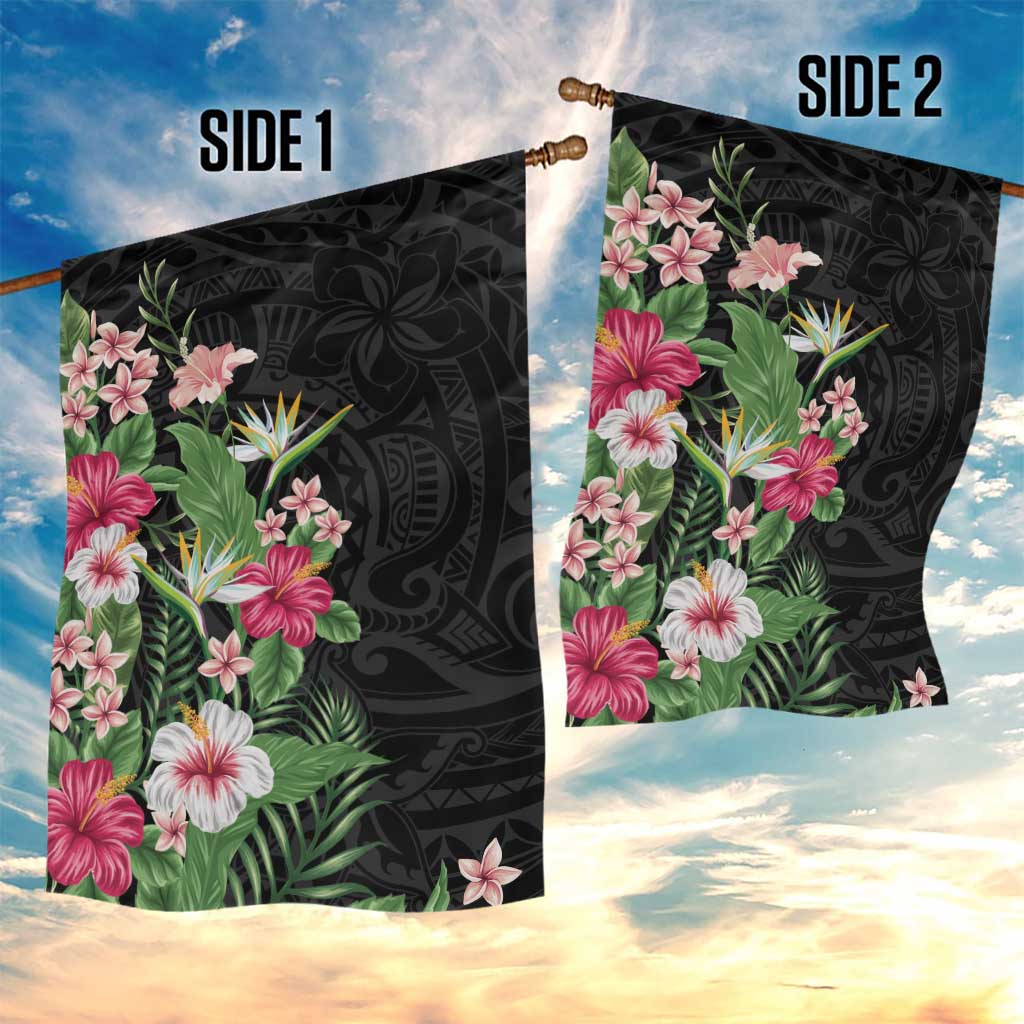 Hawaii Tropical Flowers Garden Flag Polynesian Tattoo Black LT05 - Polynesian Pride