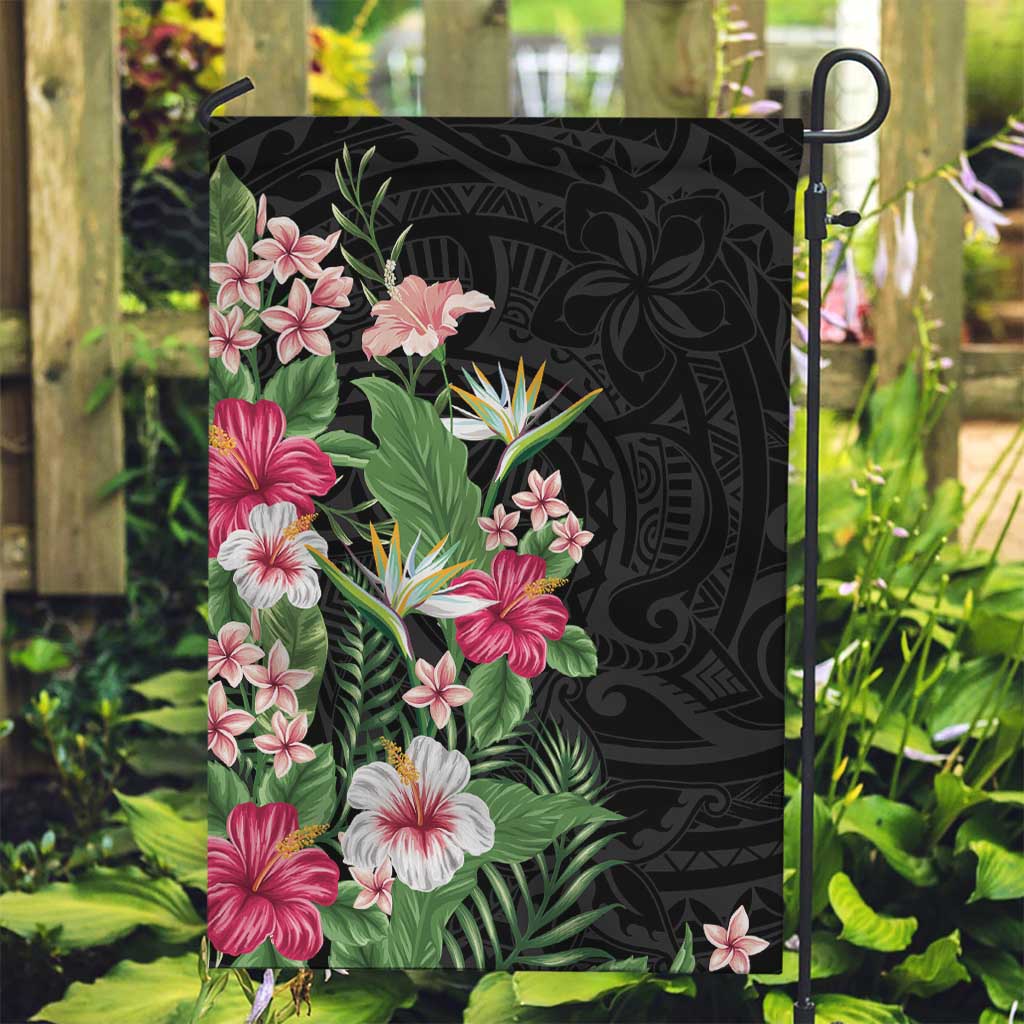 Hawaii Tropical Flowers Garden Flag Polynesian Tattoo Black LT05 Garden Flag Black - Polynesian Pride