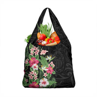 Hawaii Tropical Flowers Grocery Bag Polynesian Tattoo Black LT05 1-pack One Size Black - Polynesian Pride