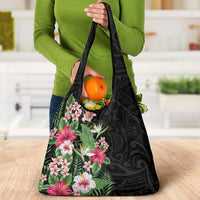 Hawaii Tropical Flowers Grocery Bag Polynesian Tattoo Black LT05 - Polynesian Pride