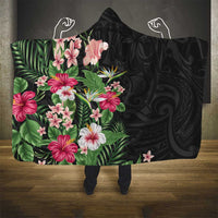 Hawaii Tropical Flowers Hooded Blanket Polynesian Tattoo Black LT05 - Polynesian Pride