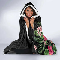 Hawaii Tropical Flowers Hooded Blanket Polynesian Tattoo Black LT05 - Polynesian Pride