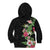 Hawaii Tropical Flowers Kid Hoodie Polynesian Tattoo Black