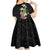 Hawaii Tropical Flowers Kid Short Sleeve Dress Polynesian Tattoo Black