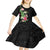 Hawaii Tropical Flowers Kid Short Sleeve Dress Polynesian Tattoo Black