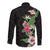 Hawaii Tropical Flowers Long Sleeve Button Shirt Polynesian Tattoo Black