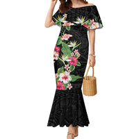 Hawaii Tropical Flowers Mermaid Dress Polynesian Tattoo Black LT05 Women Black - Polynesian Pride
