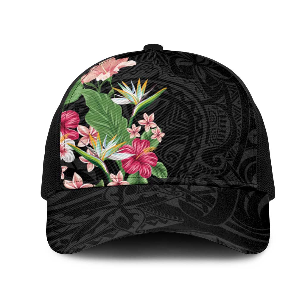 Hawaii Tropical Flowers Mesh Trucker Cap Polynesian Tattoo Black LT05 One Size Black Black - Polynesian Pride