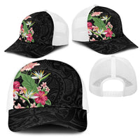 Hawaii Tropical Flowers Mesh Trucker Cap Polynesian Tattoo Black LT05 - Polynesian Pride