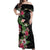 Hawaii Tropical Flowers Off Shoulder Maxi Dress Polynesian Tattoo Black