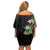 Hawaii Tropical Flowers Off Shoulder Short Dress Polynesian Tattoo Black