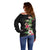 Hawaii Tropical Flowers Off Shoulder Sweater Polynesian Tattoo Black