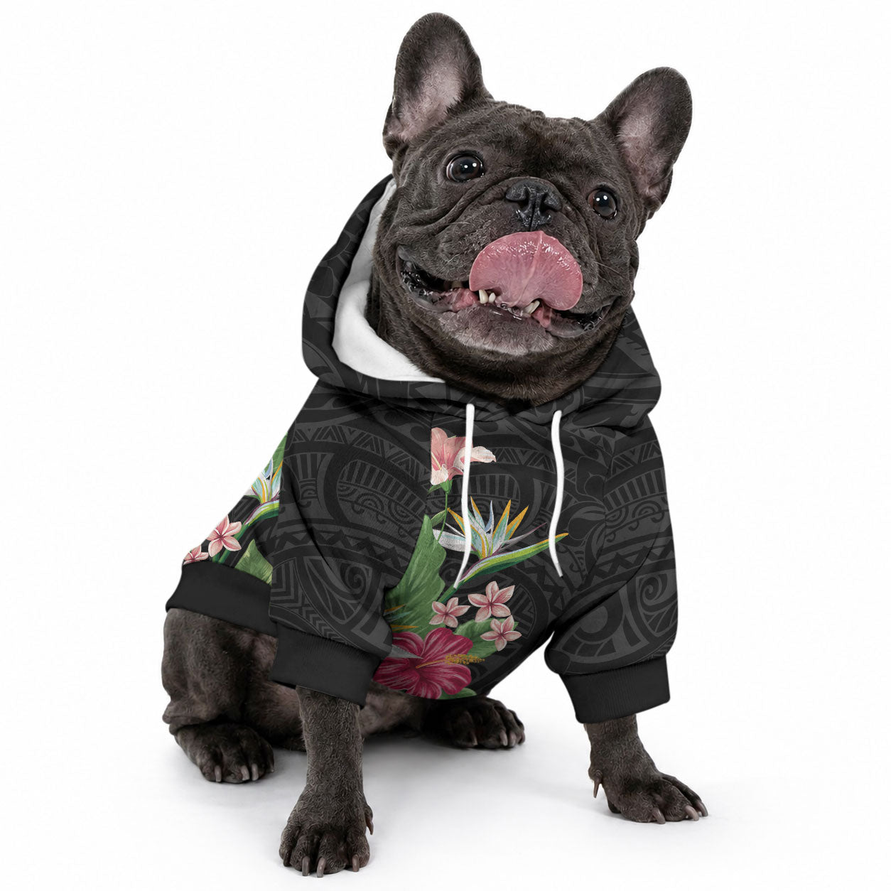 Hawaii Tropical Flowers Pet Hoodie Polynesian Tattoo Black LT05 - Polynesian Pride