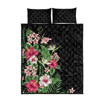 Hawaii Tropical Flowers Quilt Bed Set Polynesian Tattoo Black LT05 - Polynesian Pride