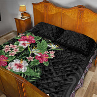 Hawaii Tropical Flowers Quilt Bed Set Polynesian Tattoo Black LT05 - Polynesian Pride