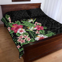 Hawaii Tropical Flowers Quilt Bed Set Polynesian Tattoo Black LT05 - Polynesian Pride